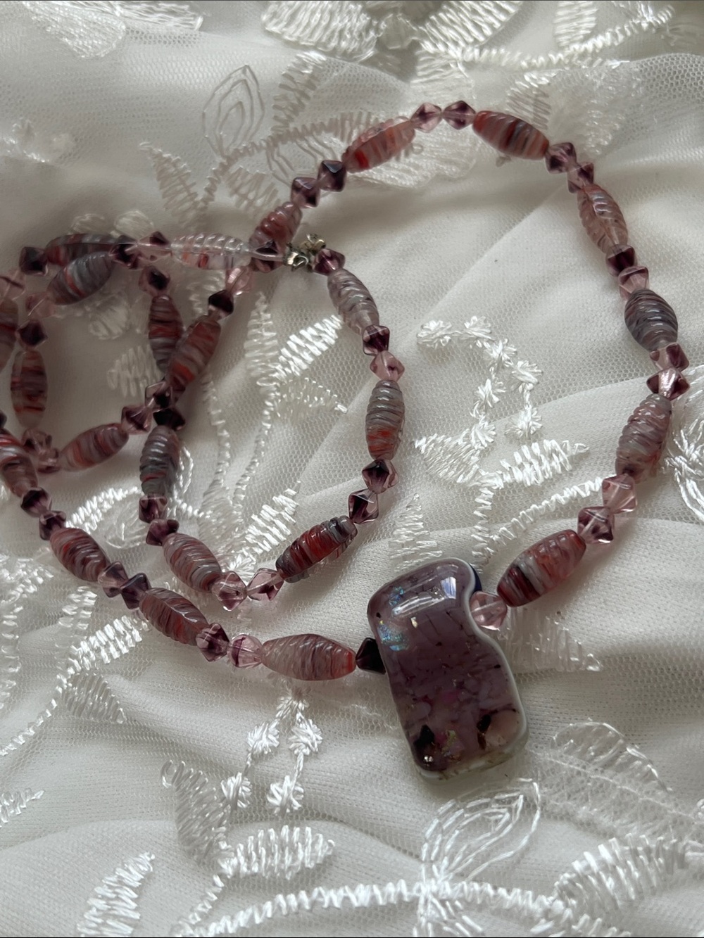Handmade Purple Glass Bead Necklace - Women's Jewelry